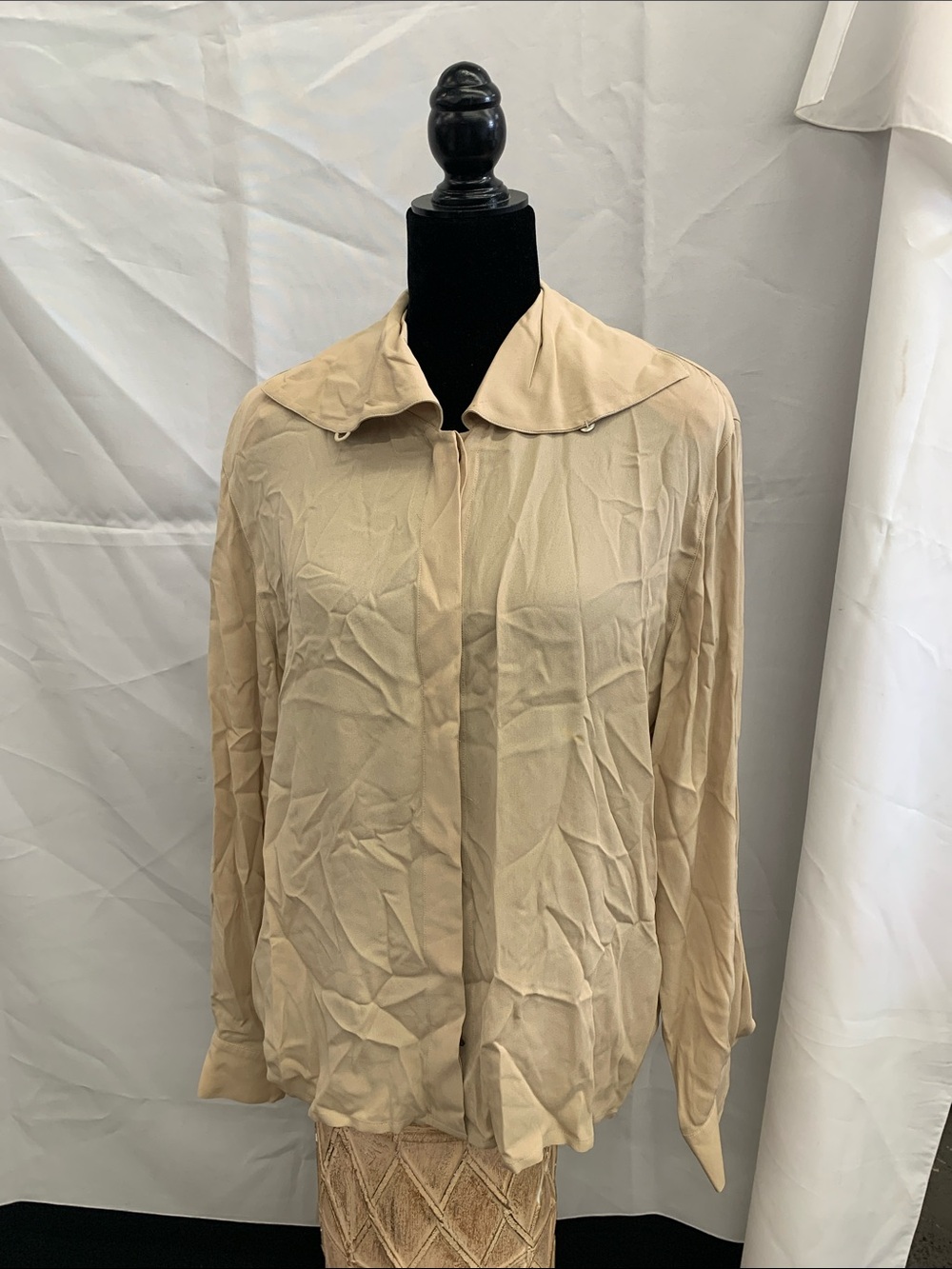 Escada Beige Button-Down Silk Blouse